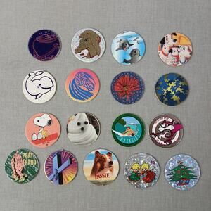 Set of 17 G-rated POGS + tube holder case VTG 90s cartoon animals religion